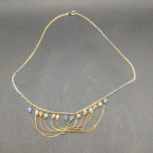 Small Gold Plated Fringe Necklace with Smal Beads